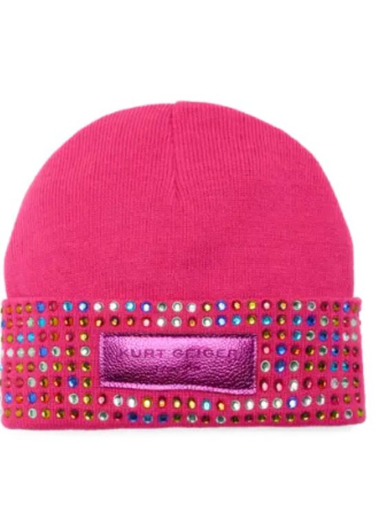 NWT Kurt Geiger London Logo Patch Crystal Cuff Beanie One Size, FUCHSIA MULTI main image 5